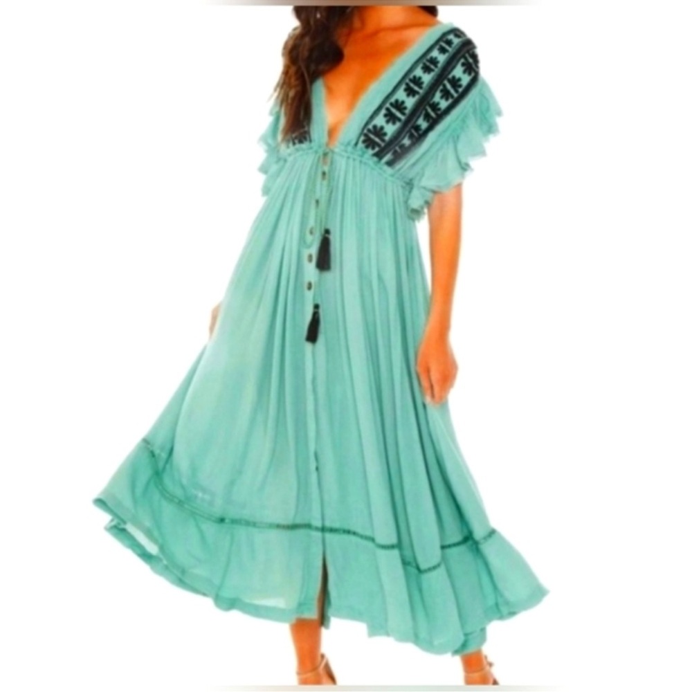 Free People NWT  Will Wait For You Midi Dress Size: Medium Green/Turquoise